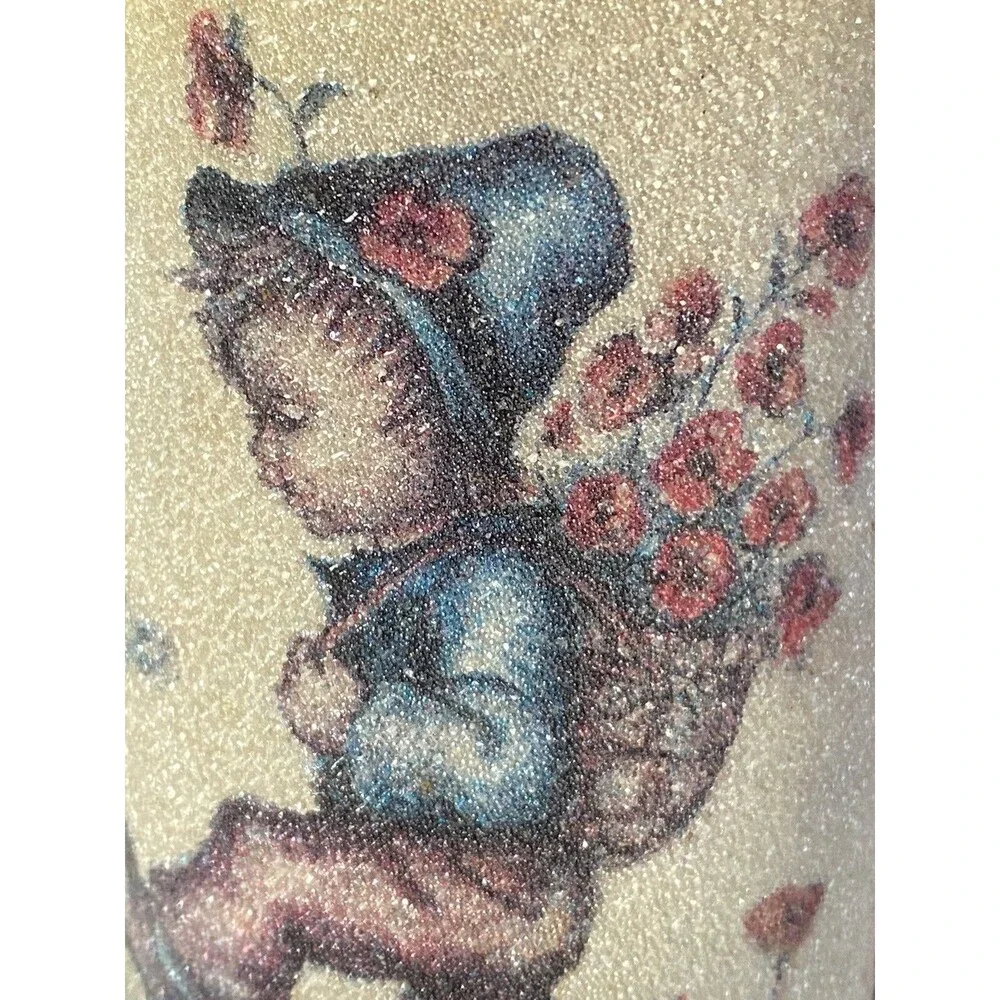 Vintage Sugar Frosted Pillar Candle Hummel GERMAN BOY FLOWER BASKET CAN 5” Glass